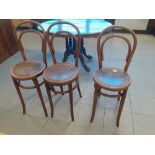 Three victorian bentwood shop chairs 46"x32"x38"