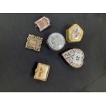 A collection of 6 French porcelain pill boxes enamelled frame etc.