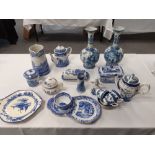 A pair of delft vases 12"high blue and white spode ware Doulton plate booths part coffee set.
