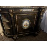 A Victorian ebonised Credenza inlaid with sevres style porcelain plaques circa 1870 68” long 45” hig