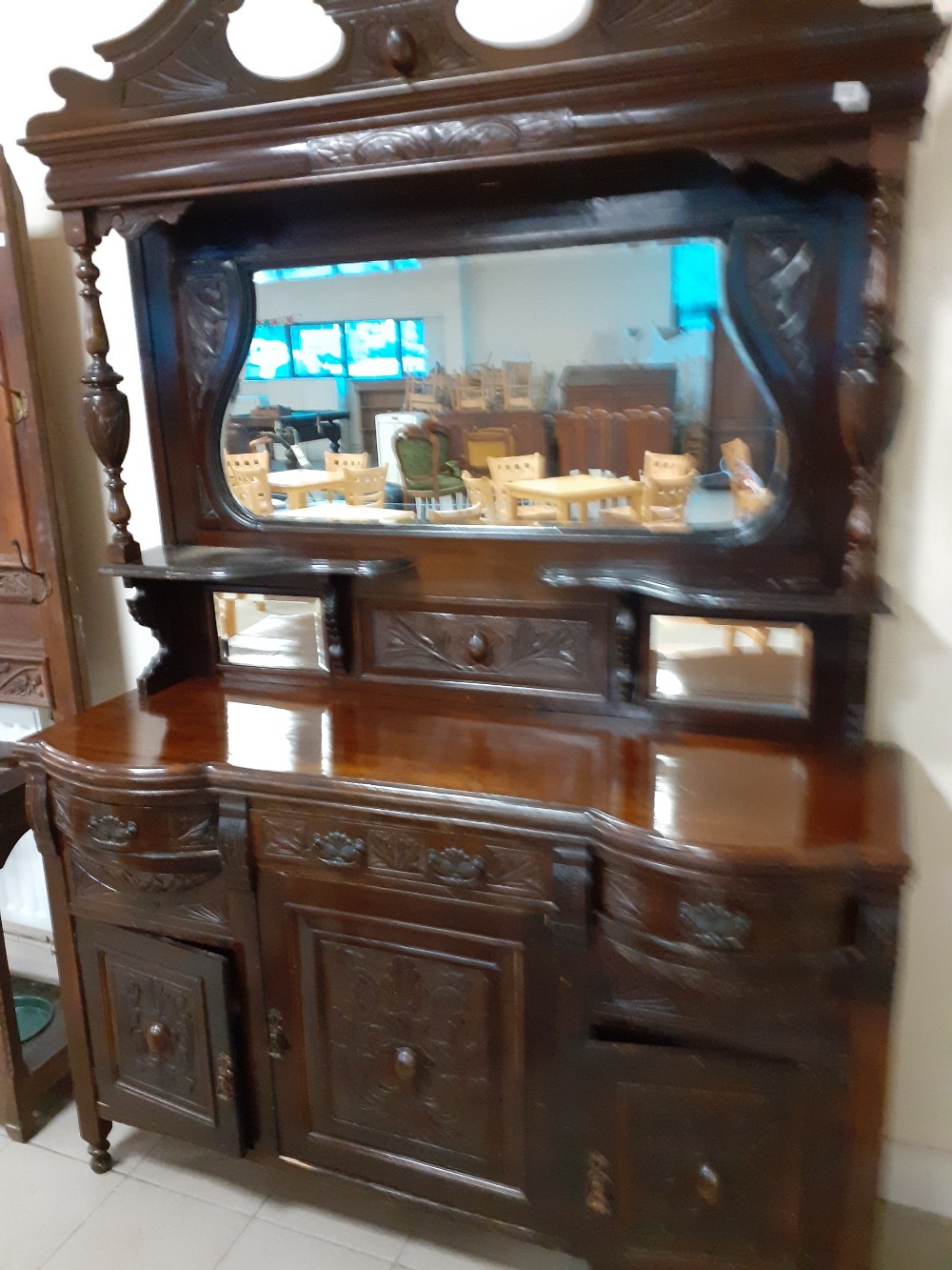 A Victorian carved mirror back sideboard 19"x50"x94