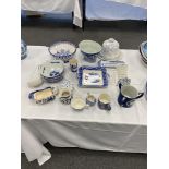 Adams jasperware jug and a qty of other blue and white pottery.15 items