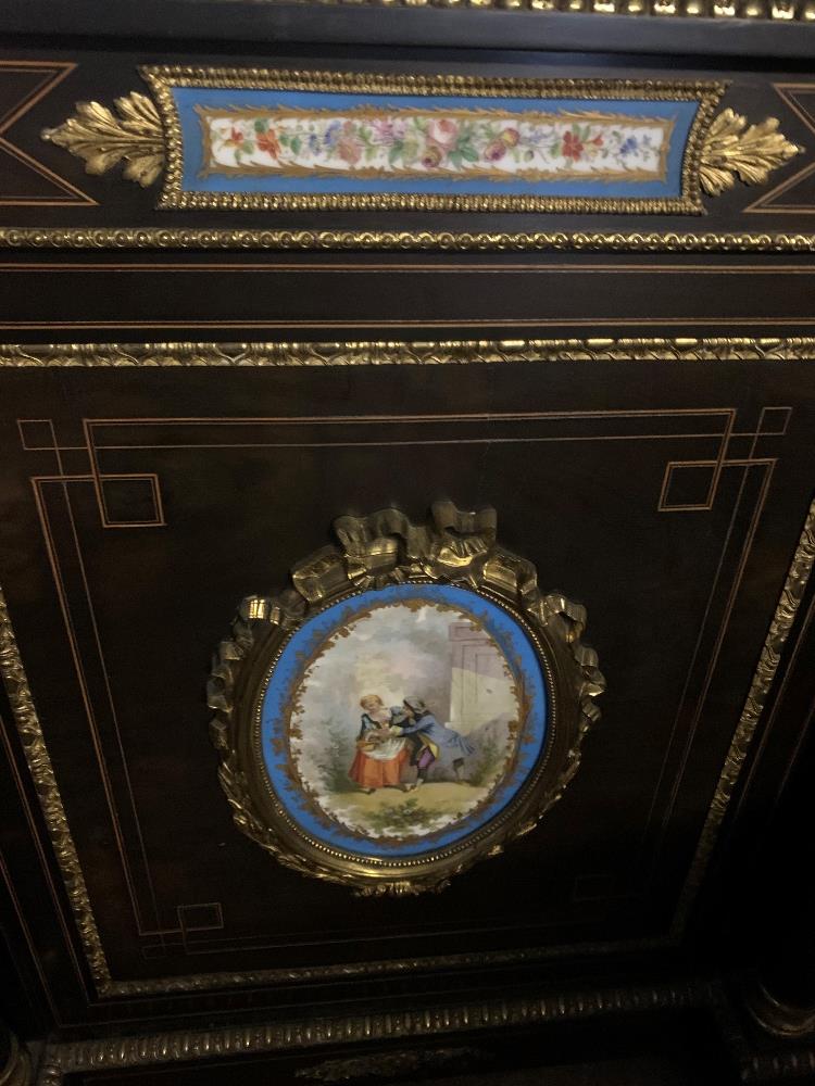 A Victorian ebonised Credenza inlaid with sevres style porcelain plaques circa 1870 68” long 45” hig - Image 2 of 13