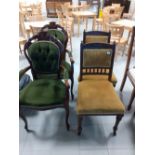 Two reproduction french armchairs and two Victorian armchairs