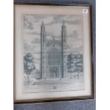 A Carlo Roderick engraved print of King Collage Cambridge glazed in a hogarth frame.
