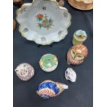 A Herend Hungary hand painted dish Crown Derby Owl, rabbit,cat, snail etc 7 items