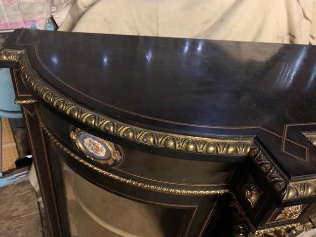 A Victorian ebonised Credenza inlaid with sevres style porcelain plaques circa 1870 68” long 45” hig - Image 8 of 13