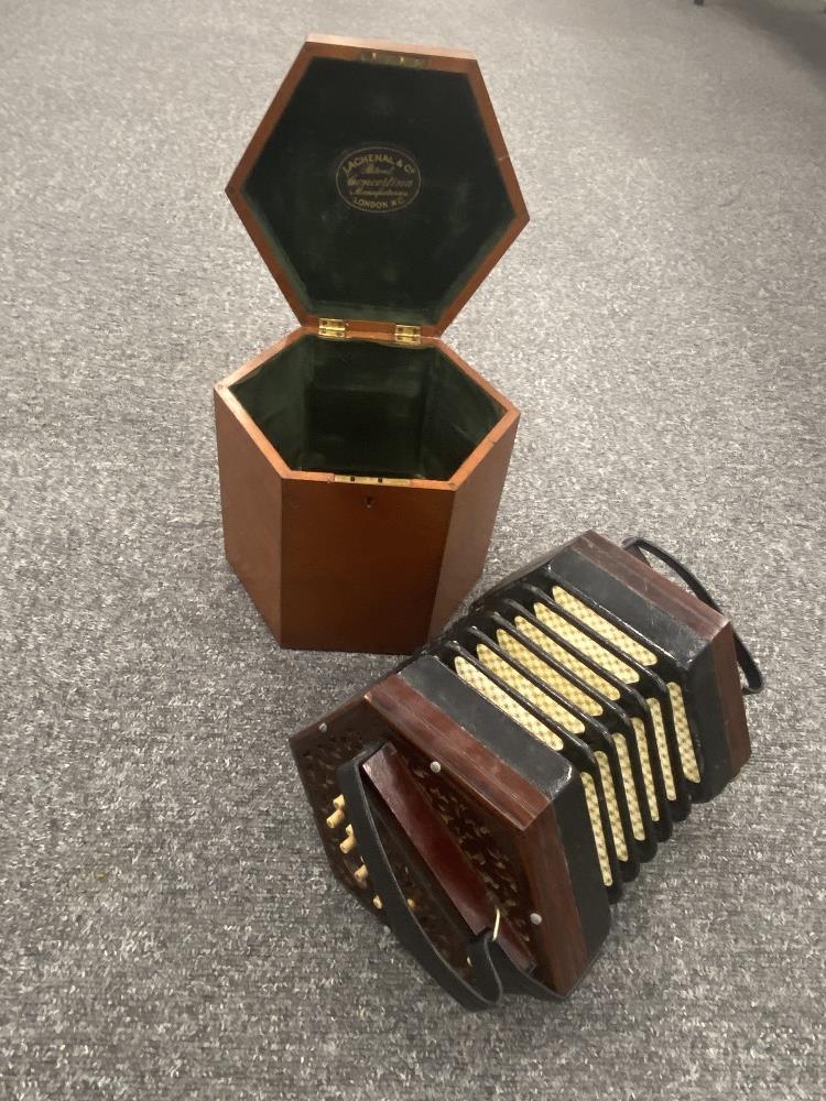 A Victorian Lachenal and co concertina in original wooden case. Excellent condition. - Image 2 of 10