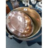 A large brass jam pan and warming pan (handle missing)