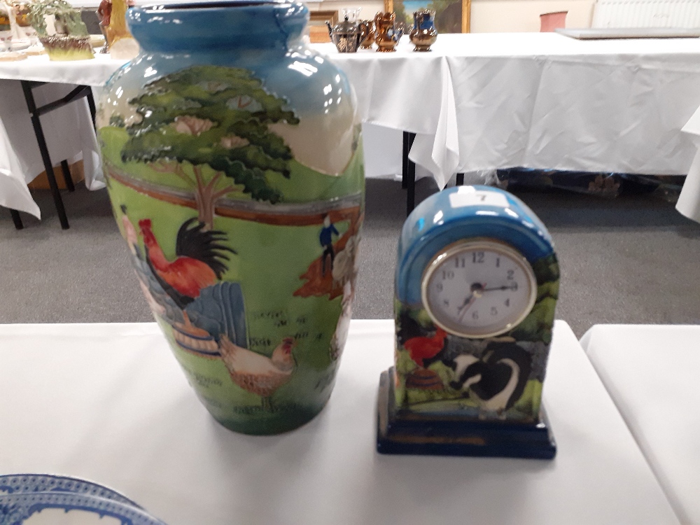 Old Tupton ware hand painted vase 11" high together with a matching clock.