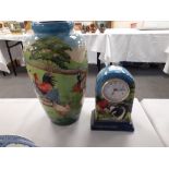 Old Tupton ware hand painted vase 11" high together with a matching clock.