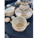 A Crown Devon toilet set and jardinere jug damaged 8 items