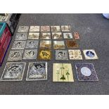 28 Pottery tiles including Minton, Pilkingtons, Etc