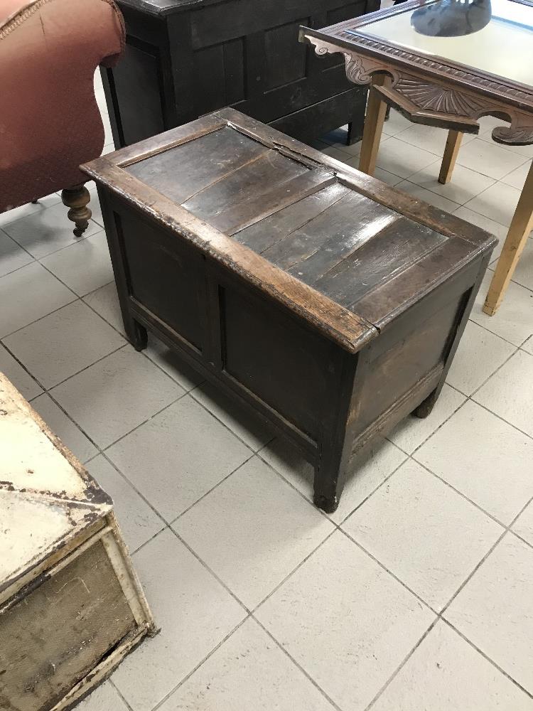 A small 18th century oak coffer 50cm x 90cm x 64cm high