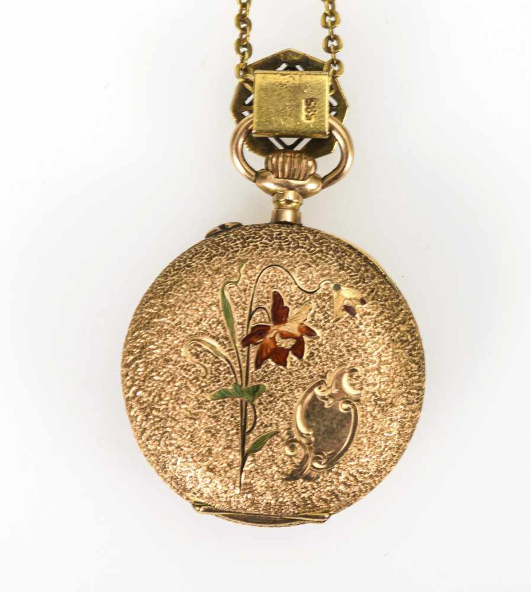 Goldene Damentaschenuhr an Goldkette - Image 2 of 4