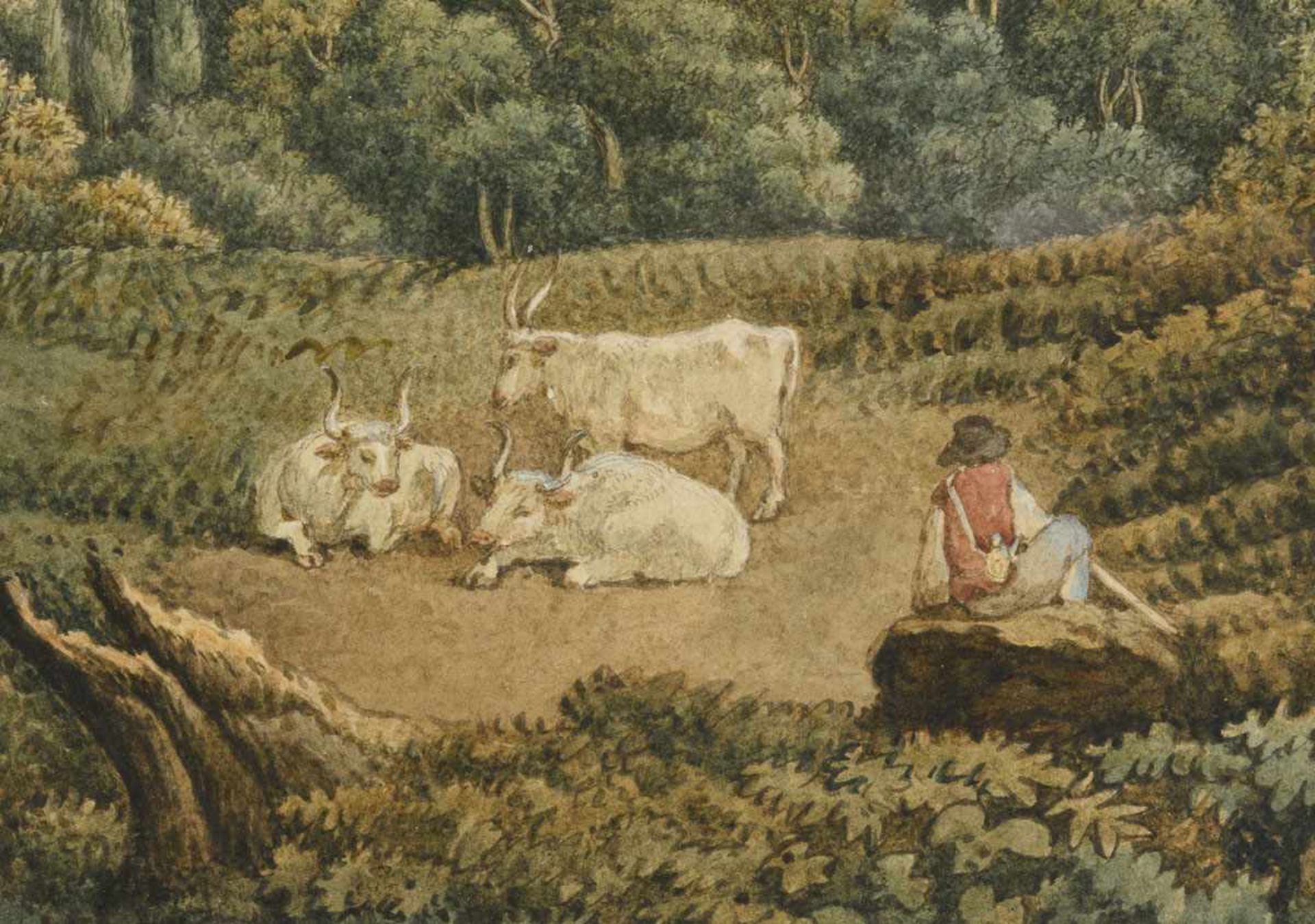 Landschaftsmaler um 1780: Südliche Landschaft mit Hirte < - Bild 4 aus 5