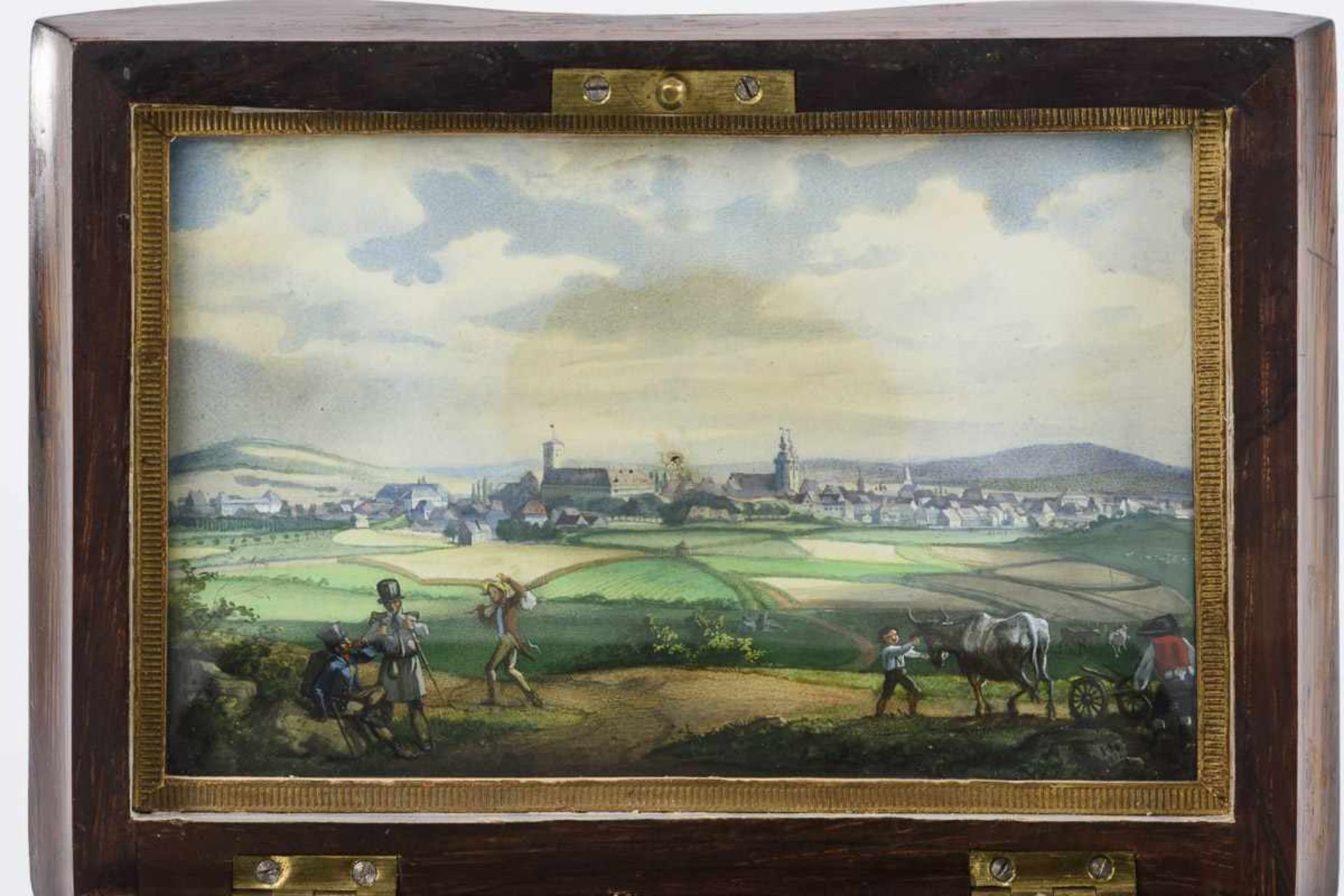 Biedermeier-Schatulle mit Miniatur: Stadtansicht (München?) < - Bild 3 aus 4