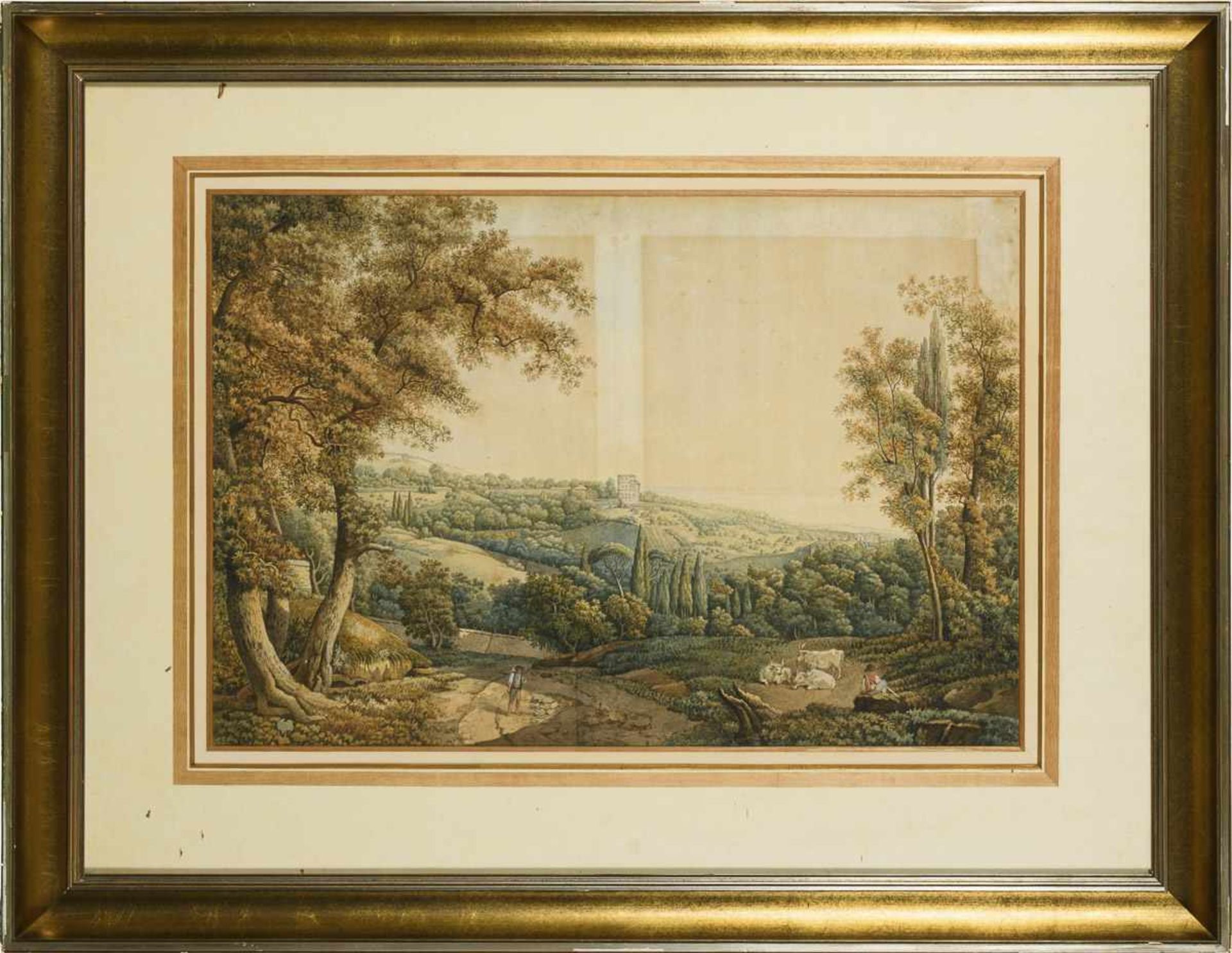 Landschaftsmaler um 1780: Südliche Landschaft mit Hirte < - Bild 2 aus 5