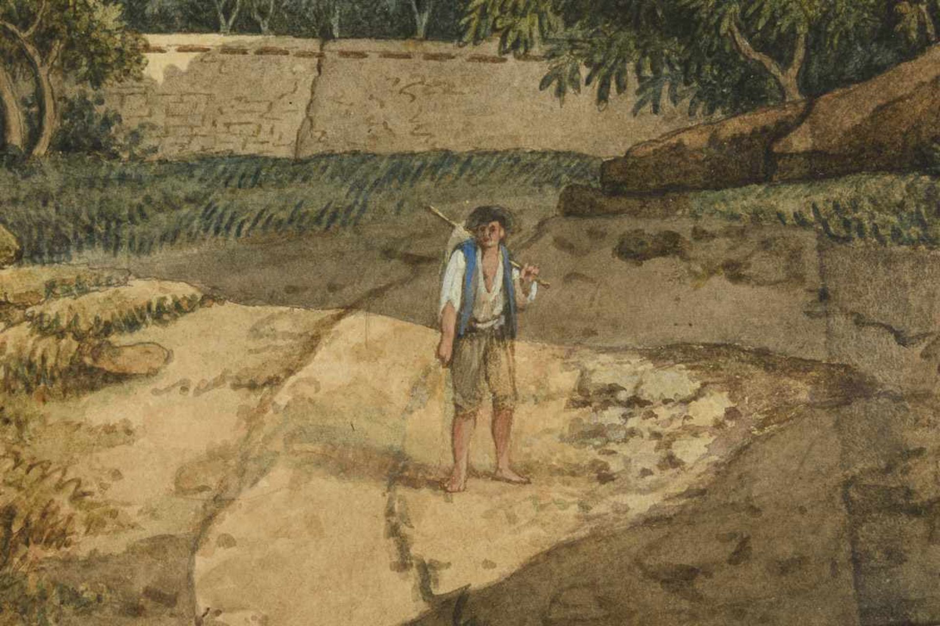 Landschaftsmaler um 1780: Südliche Landschaft mit Hirte < - Bild 3 aus 5