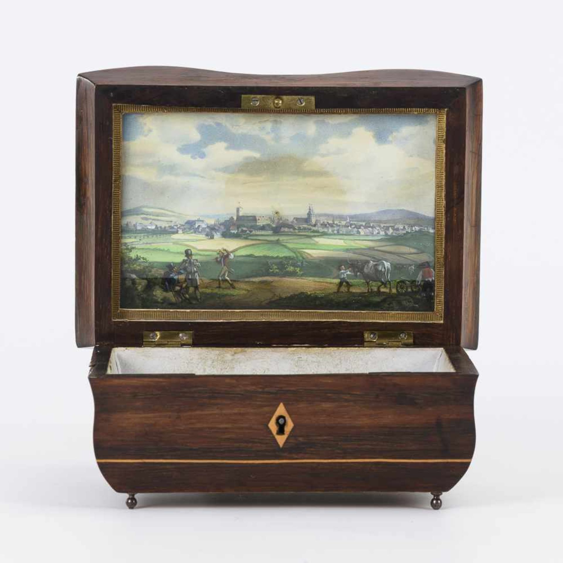 Biedermeier-Schatulle mit Miniatur: Stadtansicht (München?) <