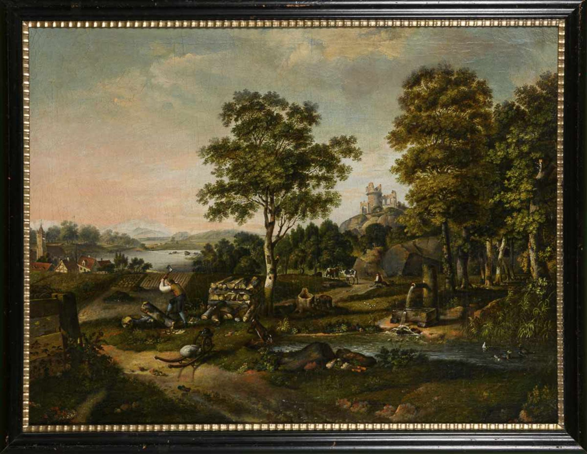Barocker Maler 18. Jh.: Holzfäller in hügeliger Landschaft nahe Ruine <b - Bild 2 aus 5