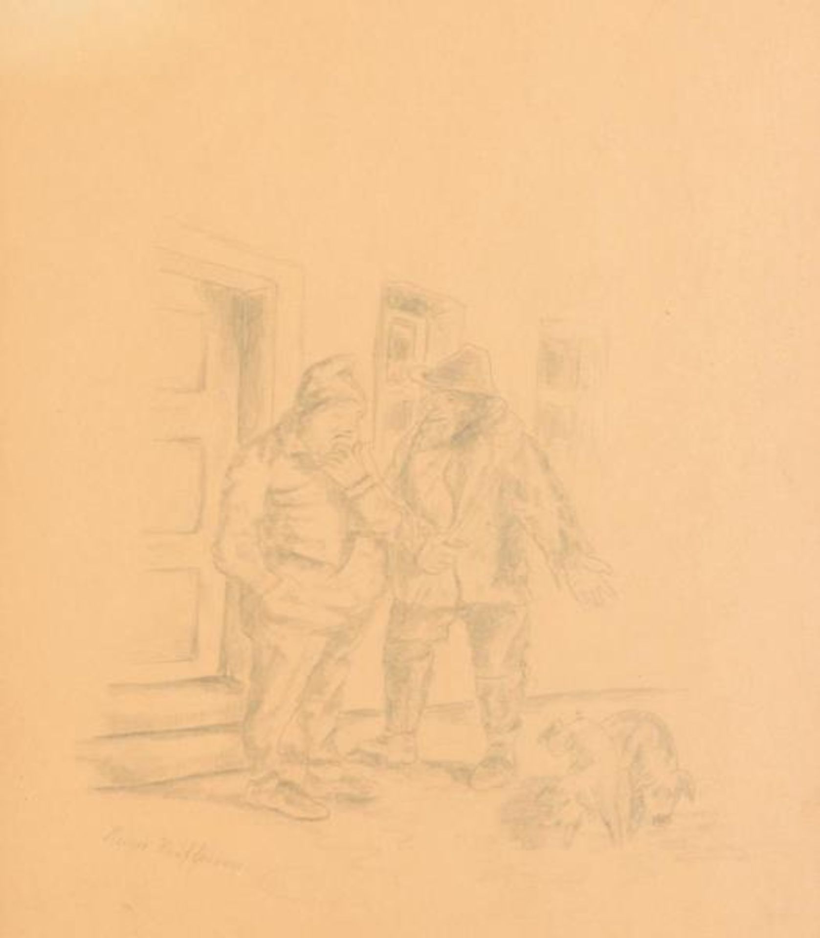 KAUFFMANN, Hugo (1844 Hamburg - 1915 Prien am Chiemsee). 2 Bauern beim Handel mit Ferkeln.