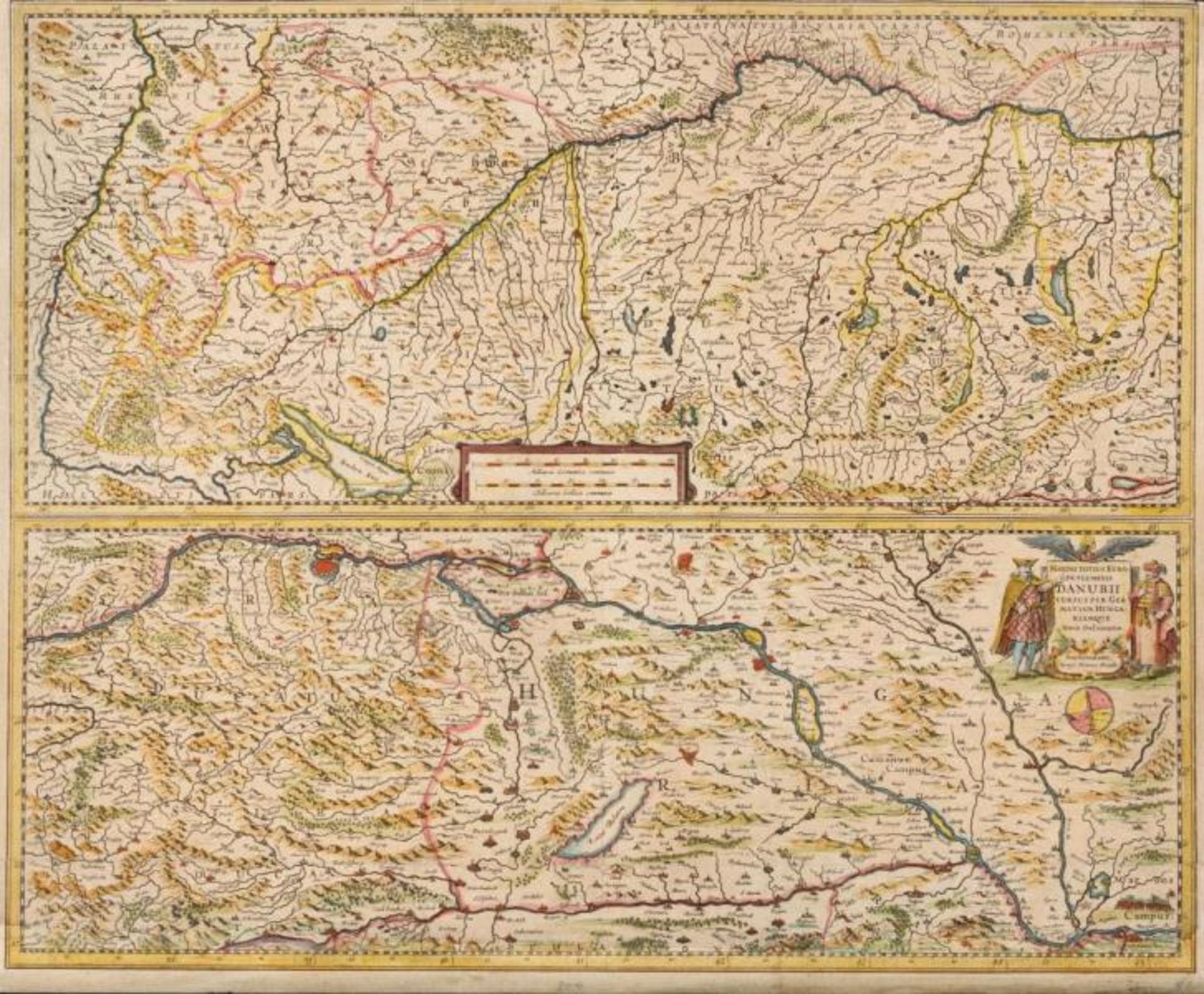 HONDIUS, Henricus (1597 Amsterdam - 1651 Amsterdam). Landkarte des Donauverlaufes.