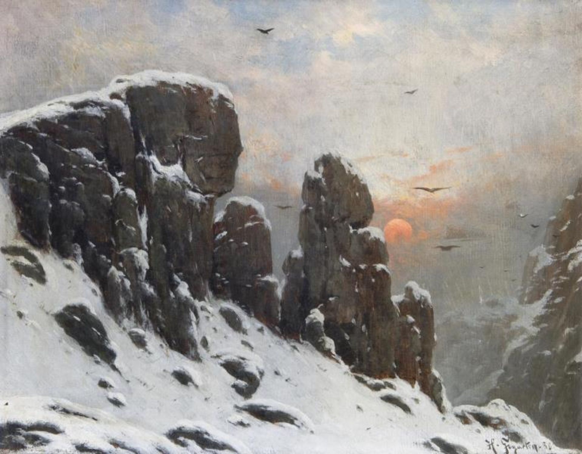 GOGARTEN, Henri (1850 Linz am Rhein - 1911 München). Verschneite alpine Felsen im Abendlicht. - Bild 4 aus 4