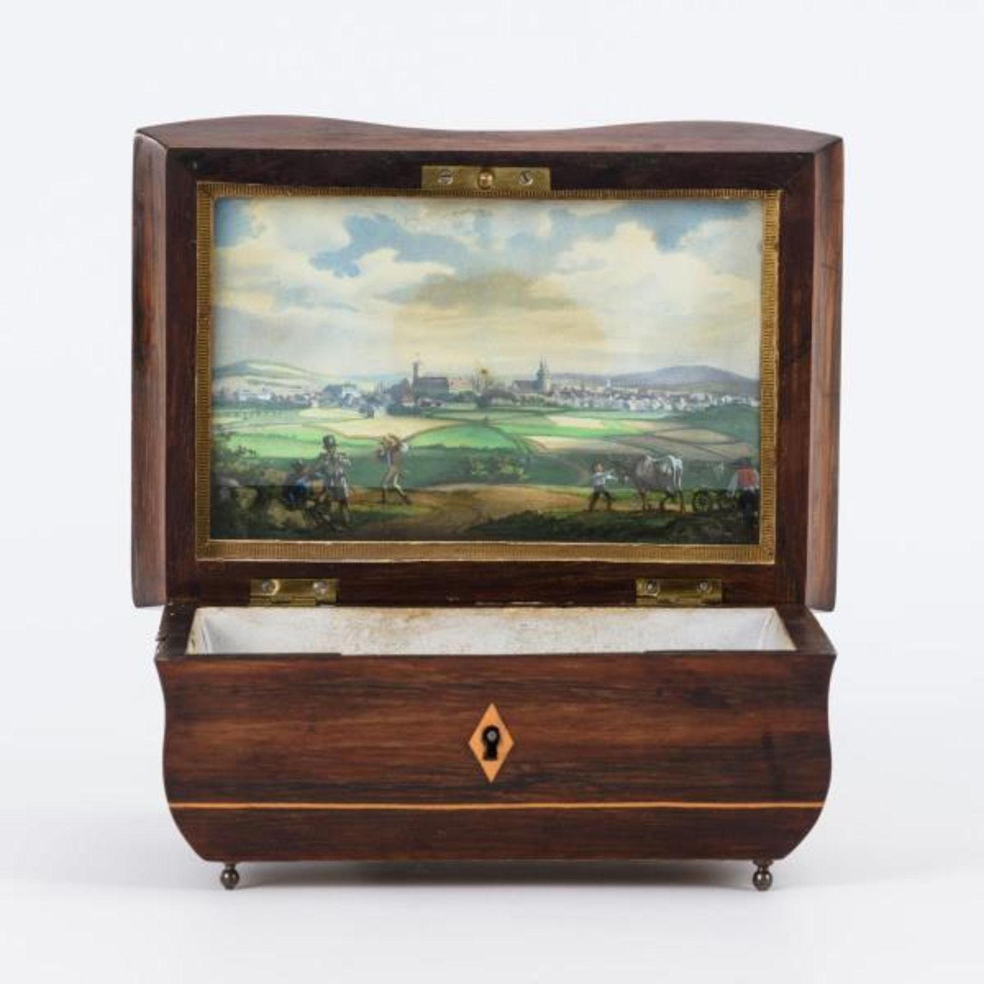 Biedermeier-Schatulle mit Miniatur: Stadtansicht (München?)