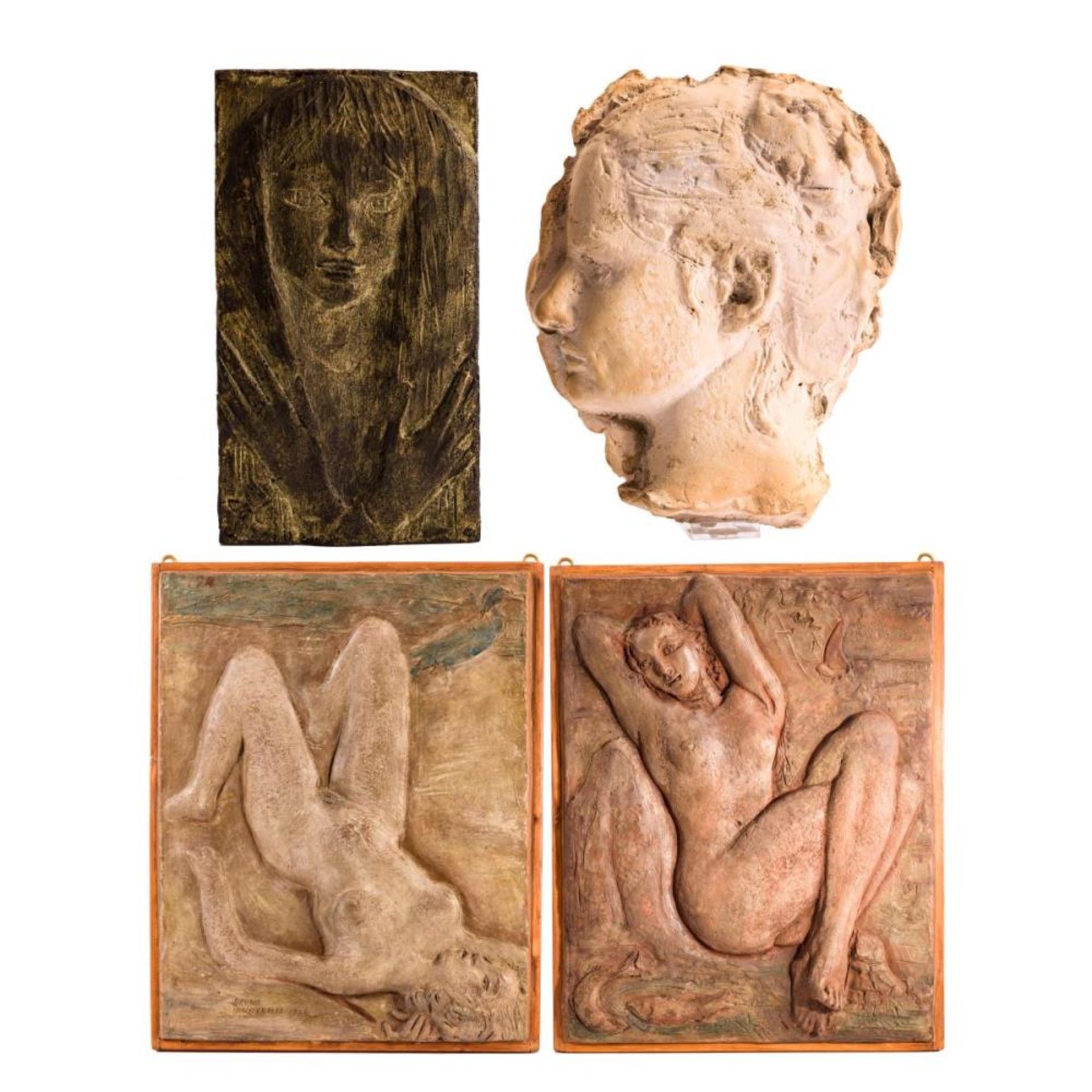 4 Reliefs: 2 Frauenakte und 2 Portr&#228;ts