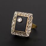 Gro&#223;er Art-d&#233;co-Ring mit Onyx, Altschliff-Diamant und Diamantrosen