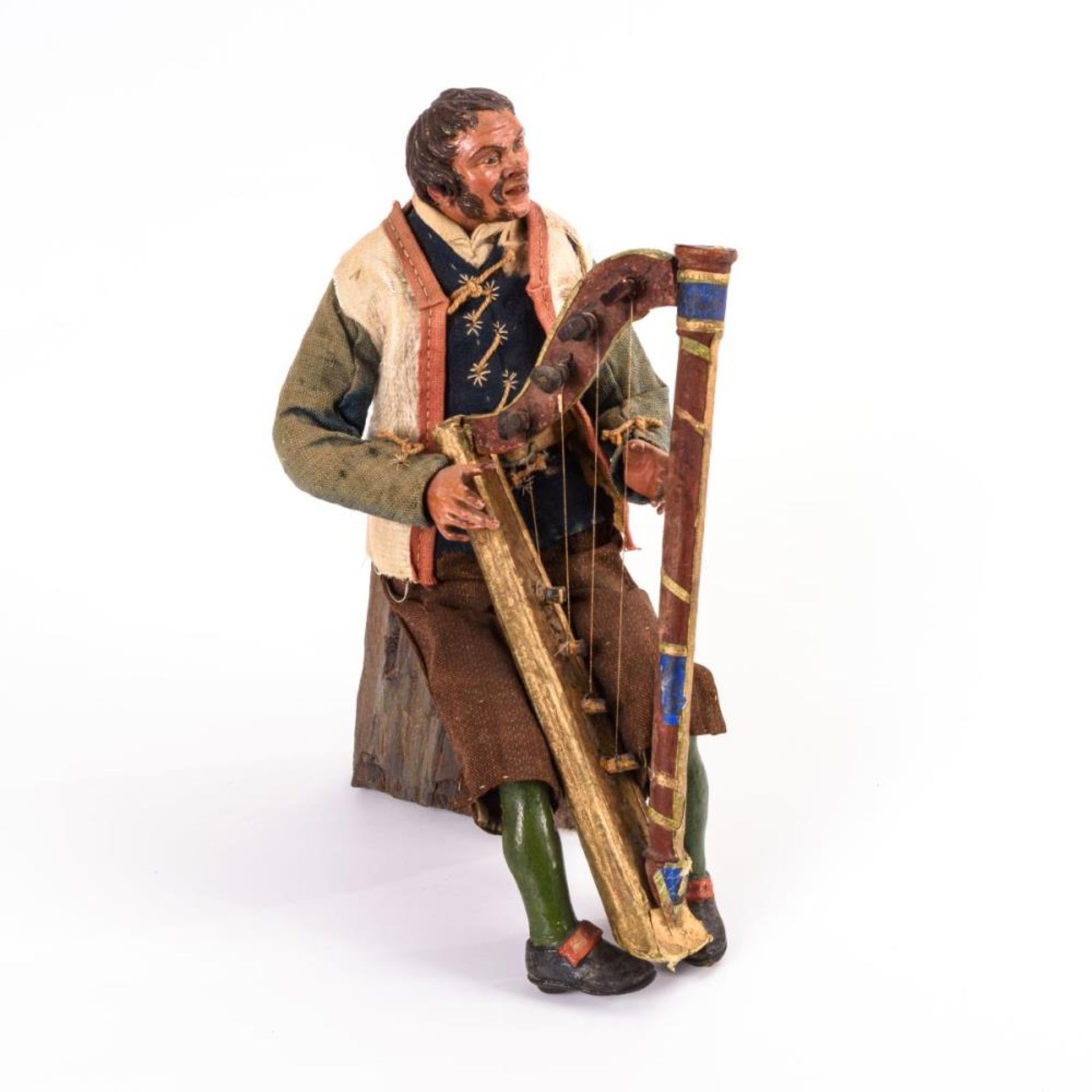 Neapolitanische Krippenfigur: Sitzender Mann mit Harfe - Bild 2 aus 2