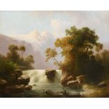 Landschaftsmaler Mitte 19. Jh.: Wasserfall im Gebirge