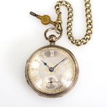 Silberne englische Taschenuhr mit Uhrenkette