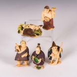 5 Elfenbein Netsuke - farbige Figuren