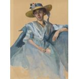 Deutscher Maler um 1900: Jugendstildame mit gro&#223;em Hut