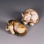 2 Elfenbein Netsuke - Pferd und Katze