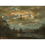 Bergige Flusslandschaft mit Vollmond