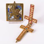 Reliquienkreuz und kleine Ikone aus Bronze