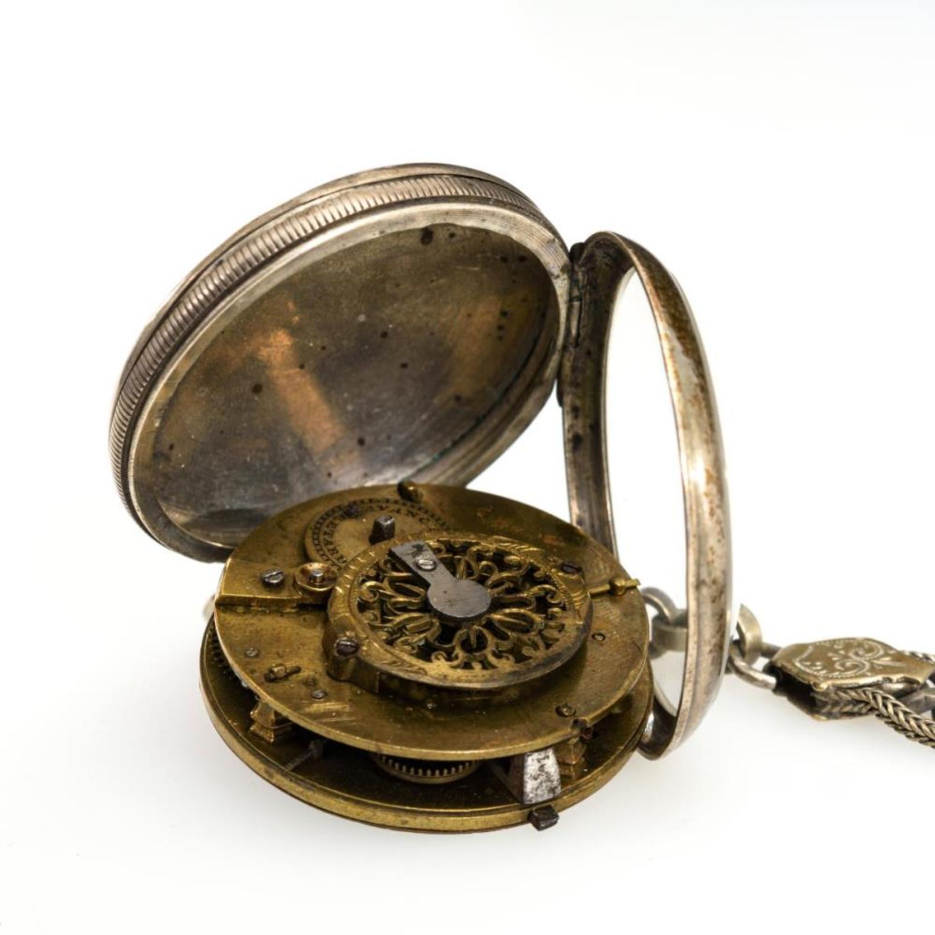 Silberne Schweizer Taschenuhr an Metall-Uhrenkette - Image 2 of 3