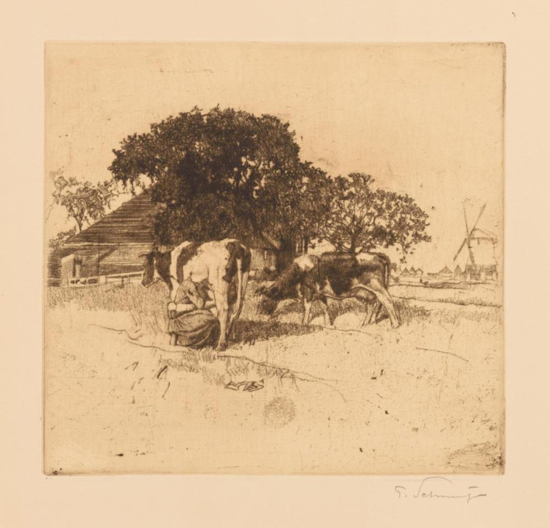 Schafherde und K&#252;he vor einem Bauernhaus - Bild 2 aus 3