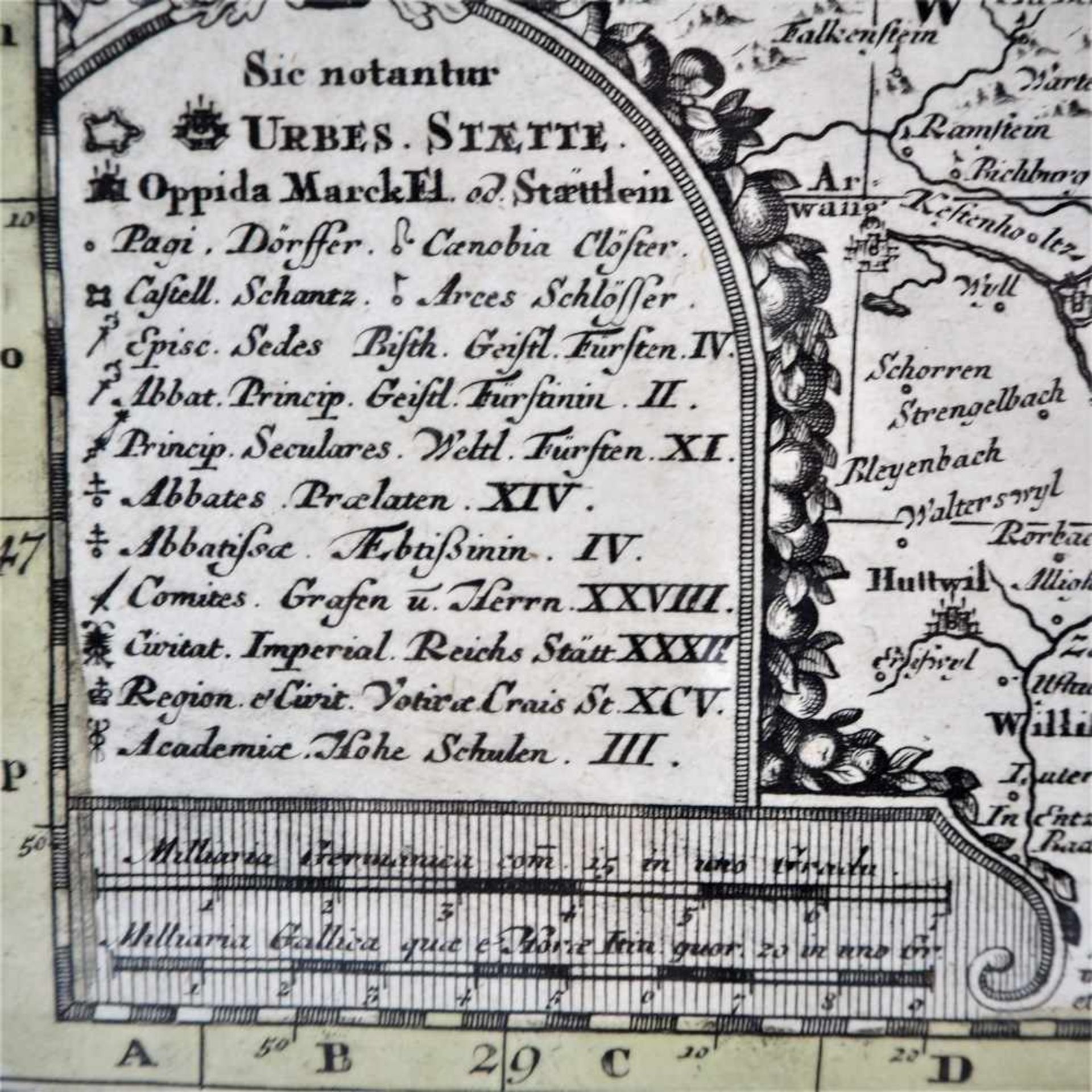 Karte Württemberg, wohl 1750Kupferstich, wohl Matheus Säuter in schmaler Silberleiste, gerahmt. - Bild 3 aus 3