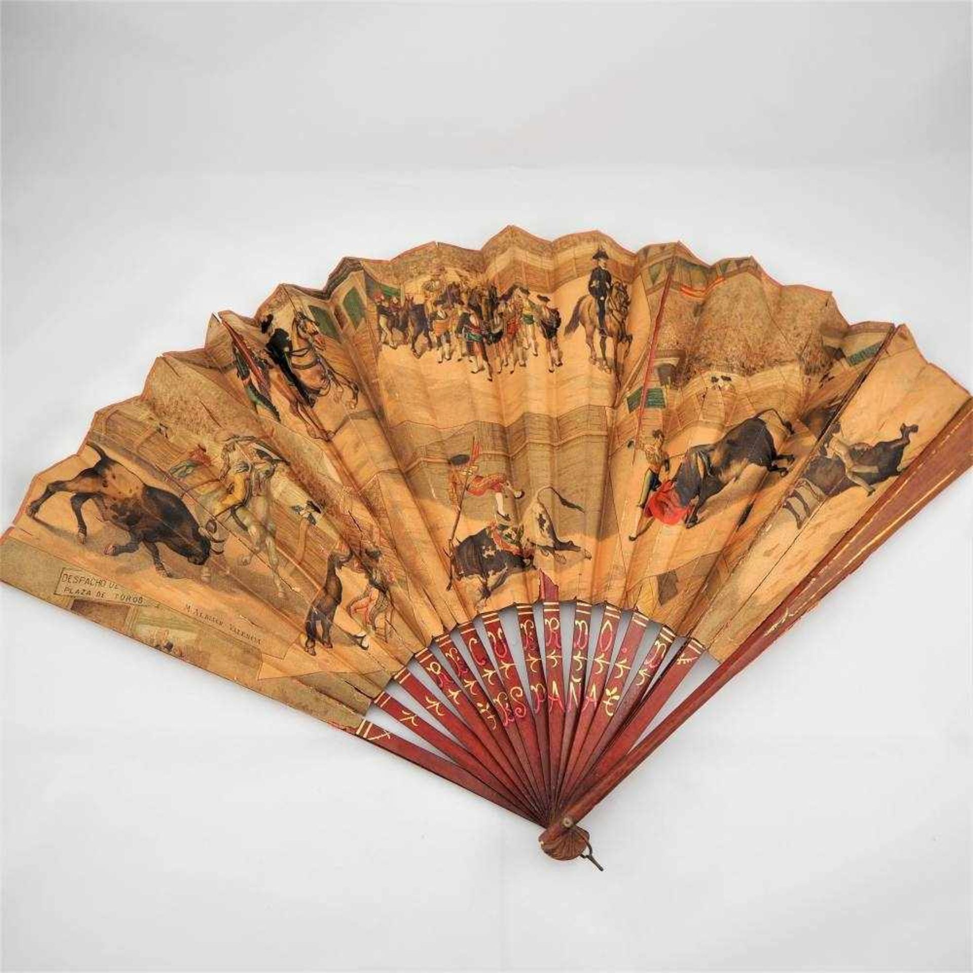 Drei Fächer1. aus Mahagoni Holz mit durchsichtigem Bespannmaterial, bemalt mit Blumen und Vogel, - Bild 2 aus 4