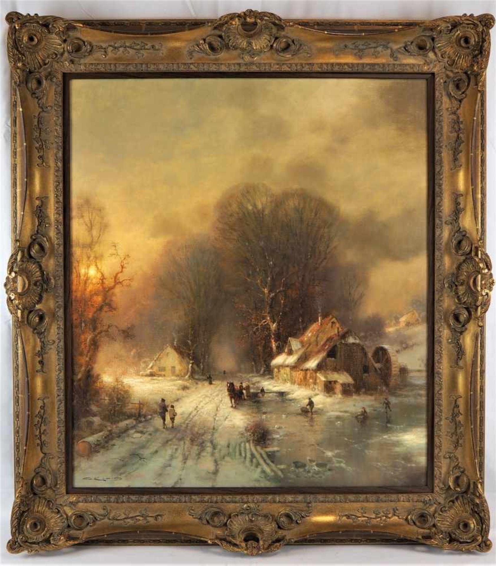 G. KÖNIG: Eisvergnügen - WinteridylleÖl auf Leinwand, signiert "G. König". Pseudonym von Günter