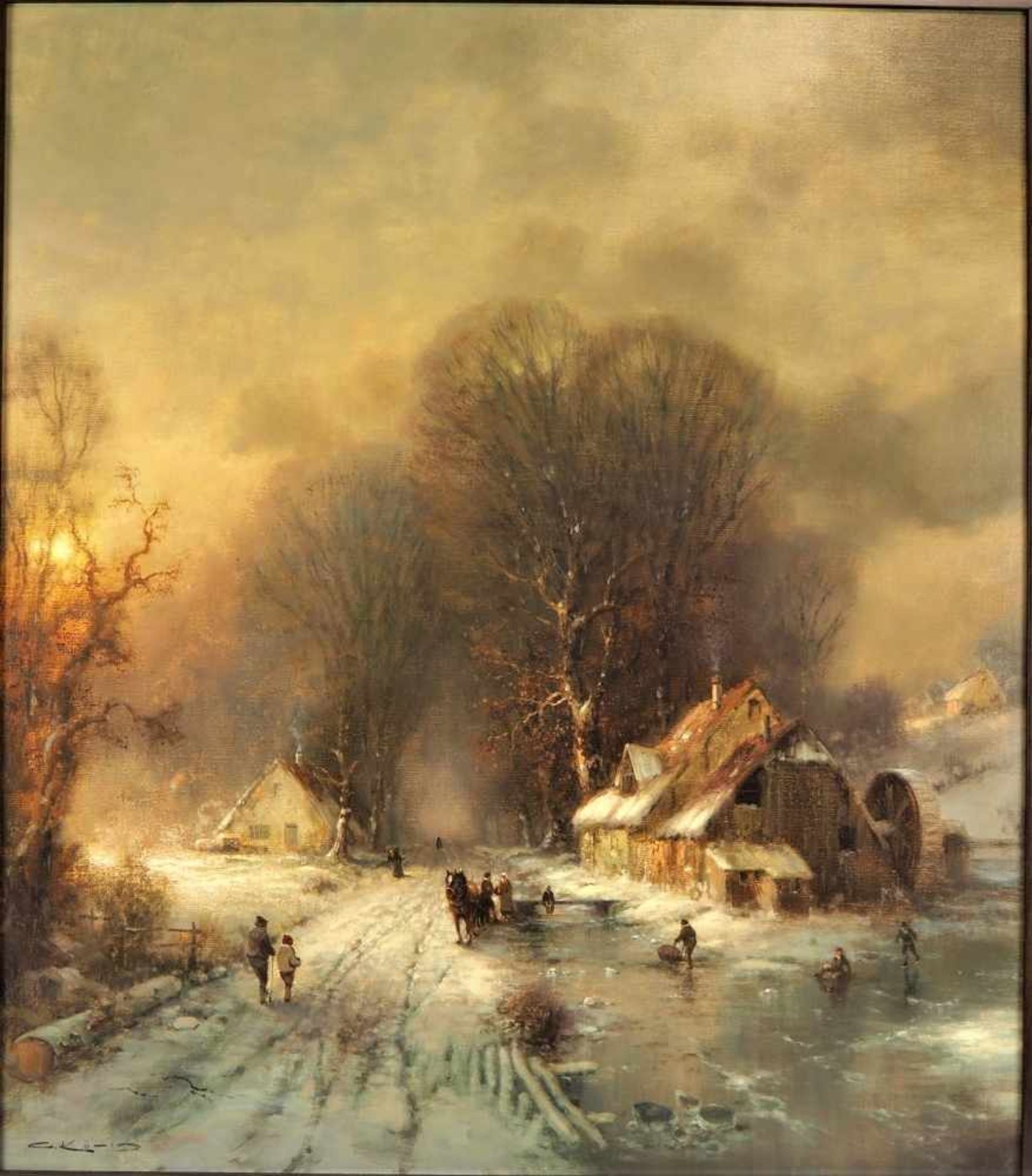 G. KÖNIG: Eisvergnügen - WinteridylleÖl auf Leinwand, signiert "G. König". Pseudonym von Günter - Bild 2 aus 3