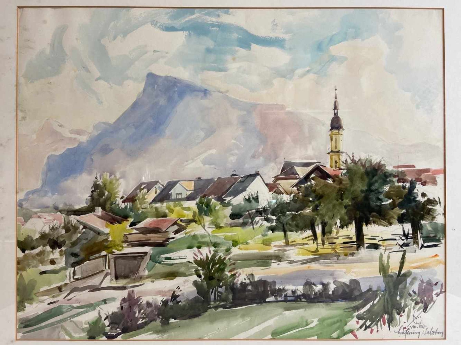 ALBERT KNEISSLER: Aquarell Salzburger Ansicht