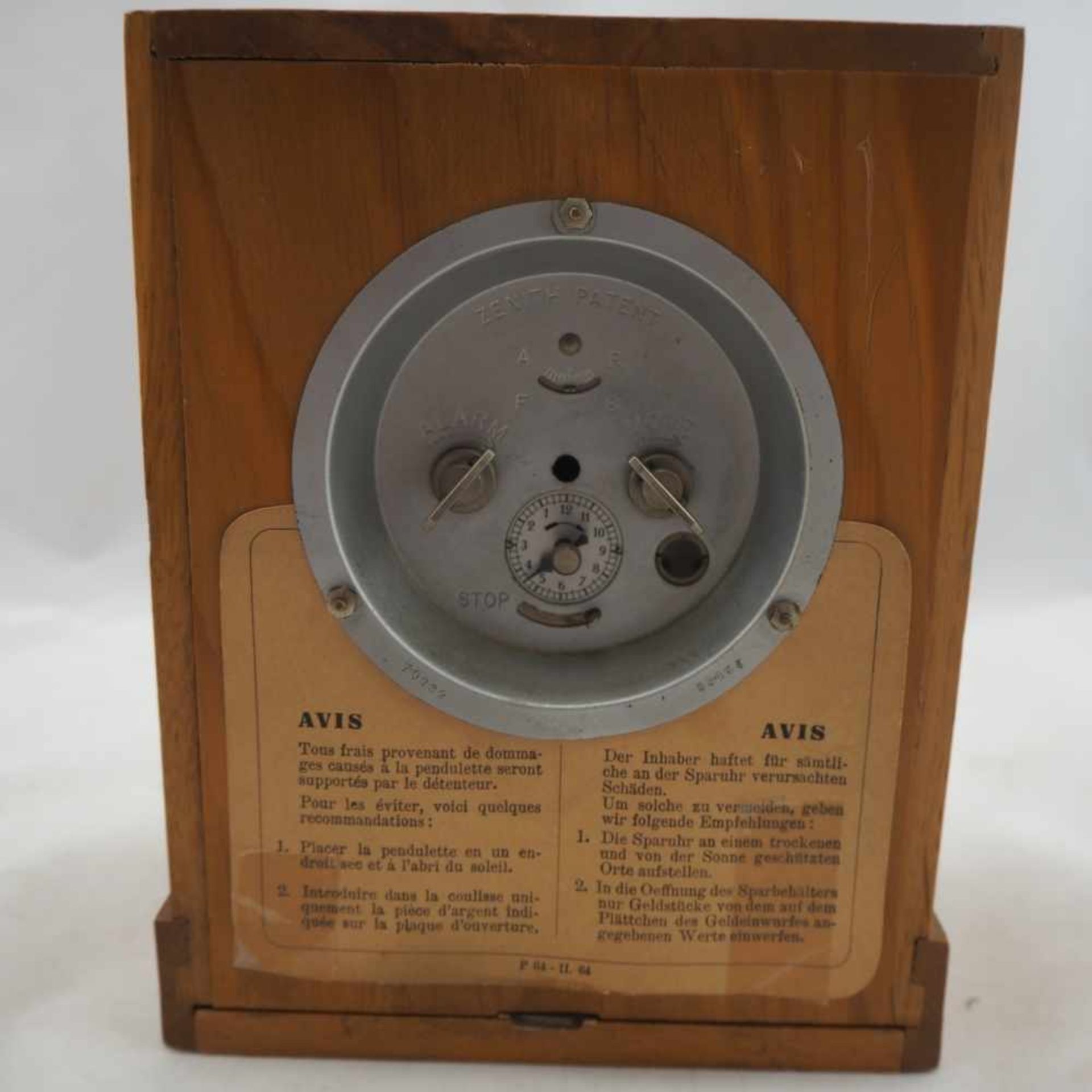 Seltene "Zenith" Spareruhr, 30er JahreGehäuse aus Holz (Eiche), mittig eingebautes Uhrwerk von " - Bild 5 aus 5