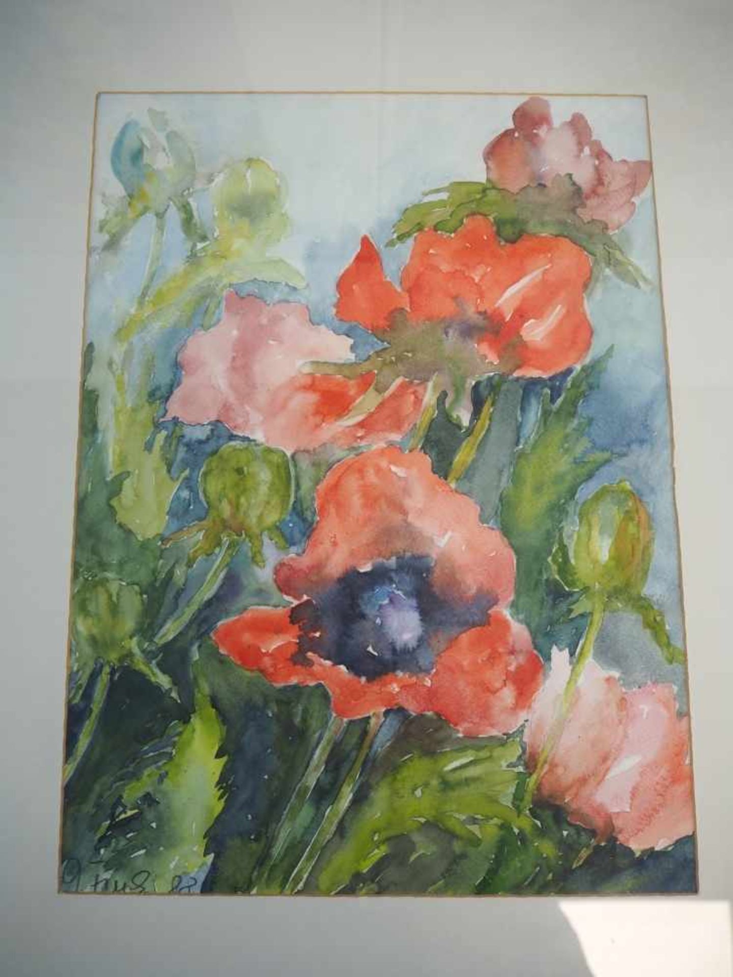 Konvolut BlumenstilllebenDrei Aquarelle. Unbekannter Künstler. Unter Glas mit Passepartout - Bild 3 aus 4