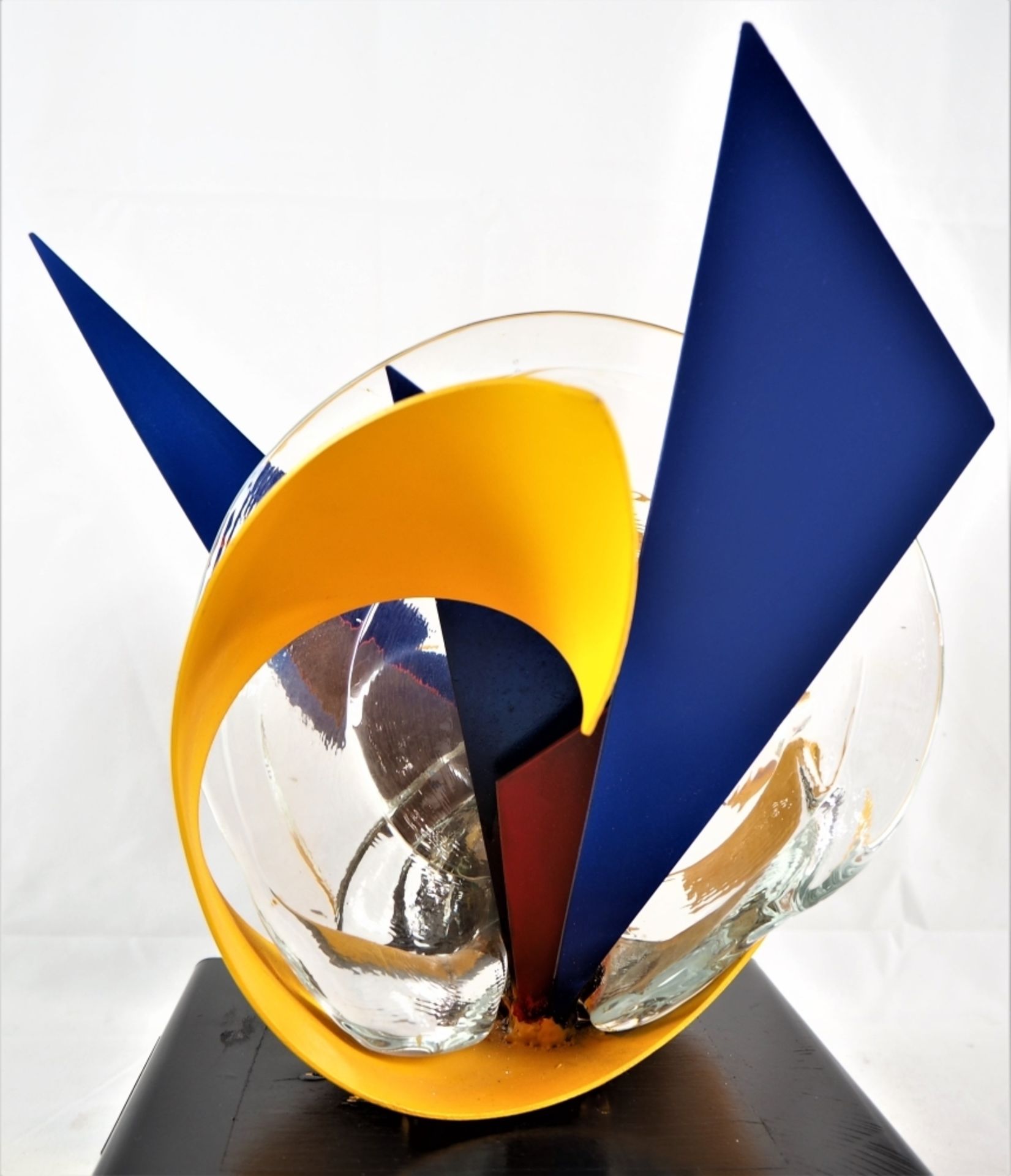 Roberto Lauro (*1932, Schweiz) - abstrakte Glas-Metallskulptur 2003geriffeltes, farblose - Bild 4 aus 6