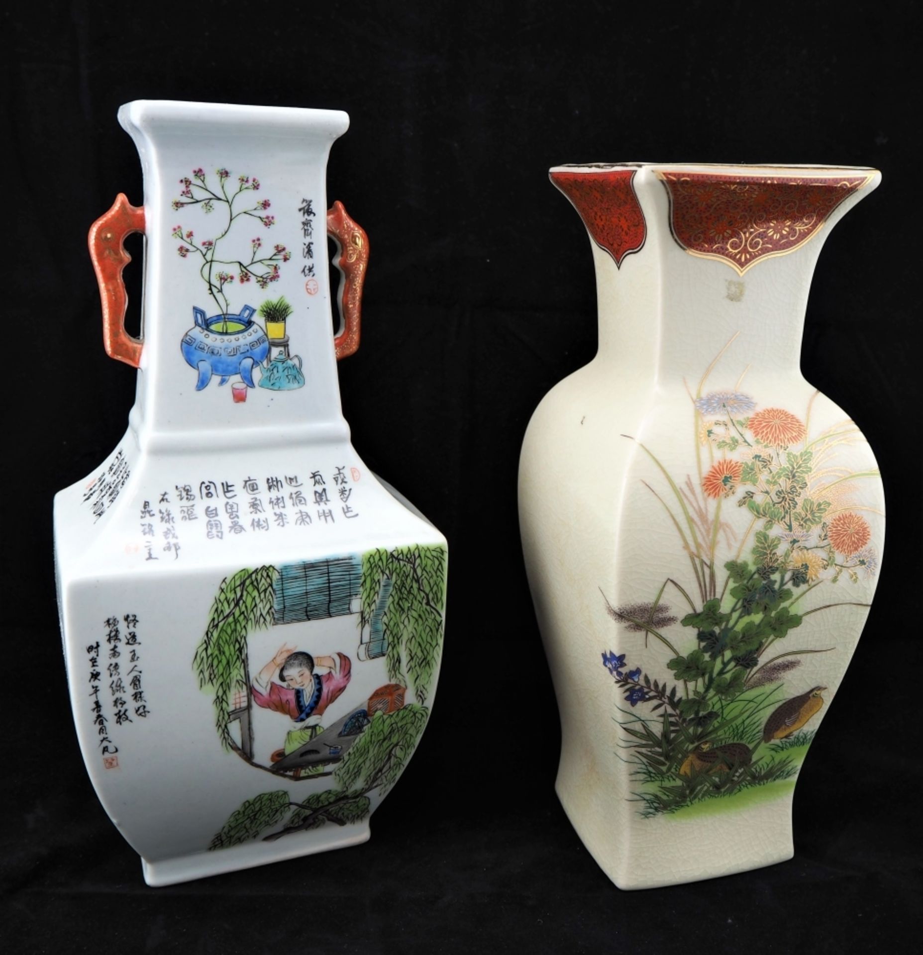 Zwei Vasen, Japan 70er Jahreaus Keramik und Steingut, kantige Fom, glasiert und farbig s